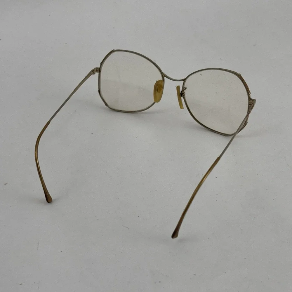 Vintage‎ 1970s Eyeglasses Large Metal Frames Gold Glitter Accents Womens